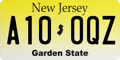 NJ license plate A10OQZ