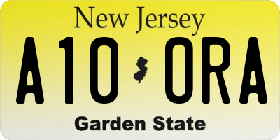 NJ license plate A10ORA