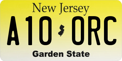 NJ license plate A10ORC