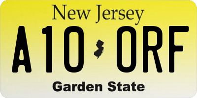 NJ license plate A10ORF