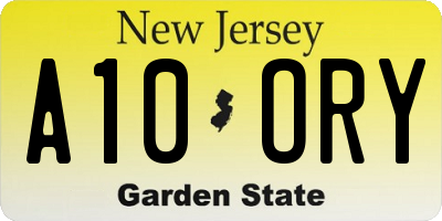 NJ license plate A10ORY