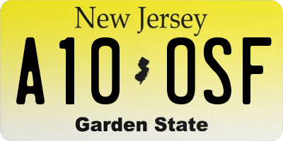 NJ license plate A10OSF