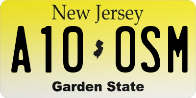 NJ license plate A10OSM
