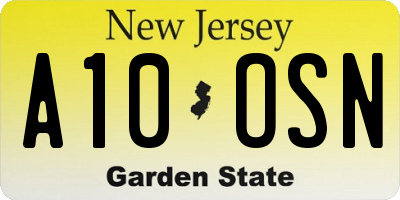 NJ license plate A10OSN