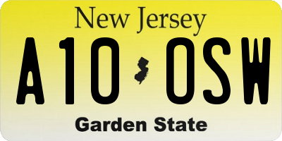 NJ license plate A10OSW