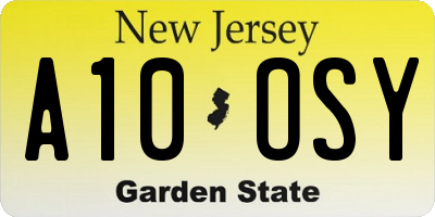 NJ license plate A10OSY