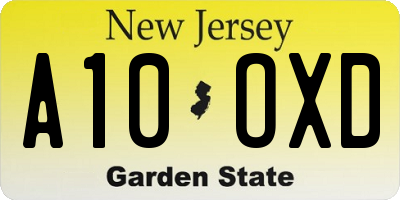 NJ license plate A10OXD