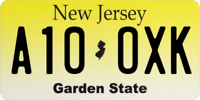 NJ license plate A10OXK