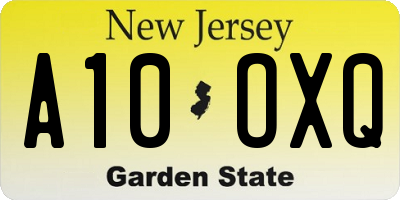 NJ license plate A10OXQ