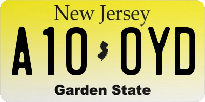 NJ license plate A10OYD