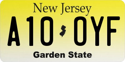 NJ license plate A10OYF