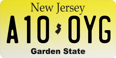 NJ license plate A10OYG