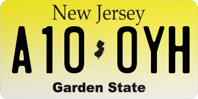 NJ license plate A10OYH
