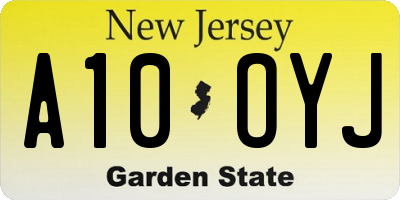 NJ license plate A10OYJ