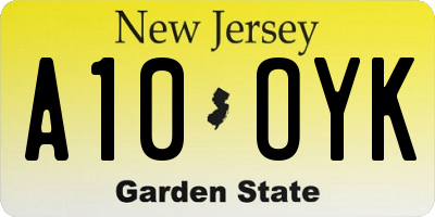 NJ license plate A10OYK