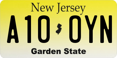 NJ license plate A10OYN