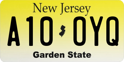 NJ license plate A10OYQ