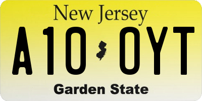 NJ license plate A10OYT