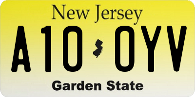 NJ license plate A10OYV