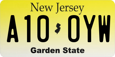 NJ license plate A10OYW