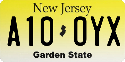NJ license plate A10OYX