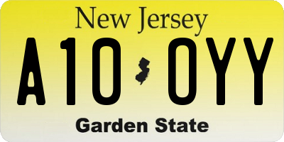 NJ license plate A10OYY