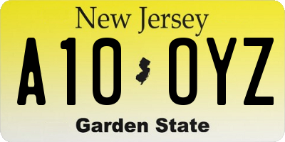 NJ license plate A10OYZ