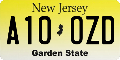 NJ license plate A10OZD
