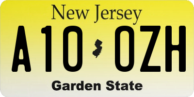 NJ license plate A10OZH