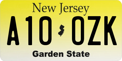 NJ license plate A10OZK