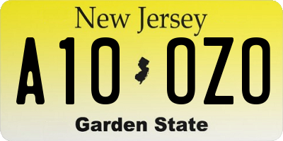 NJ license plate A10OZO