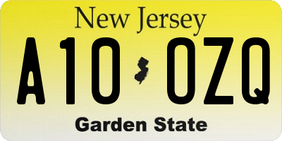 NJ license plate A10OZQ