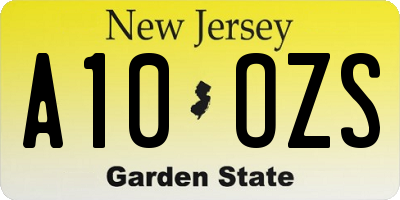 NJ license plate A10OZS