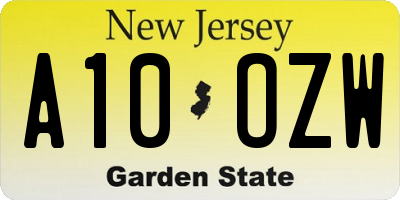 NJ license plate A10OZW