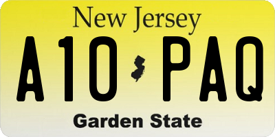 NJ license plate A10PAQ