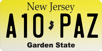 NJ license plate A10PAZ