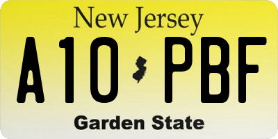NJ license plate A10PBF