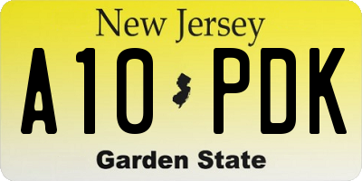 NJ license plate A10PDK