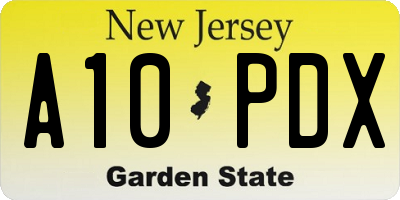 NJ license plate A10PDX