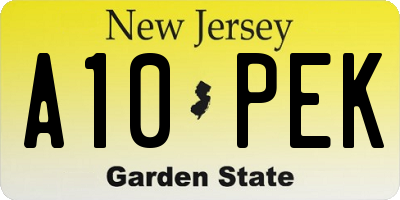 NJ license plate A10PEK