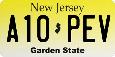 NJ license plate A10PEV