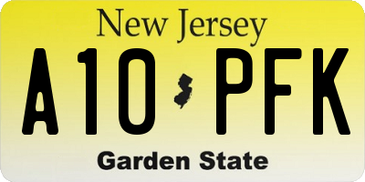 NJ license plate A10PFK