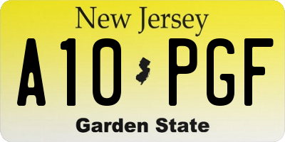 NJ license plate A10PGF