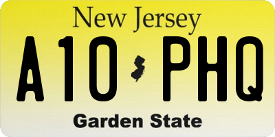 NJ license plate A10PHQ