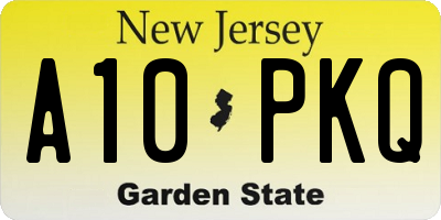 NJ license plate A10PKQ