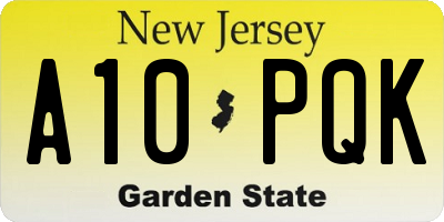 NJ license plate A10PQK