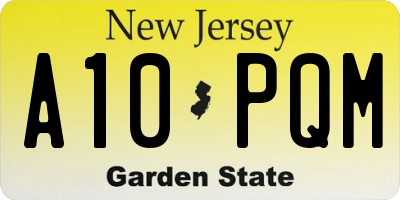 NJ license plate A10PQM