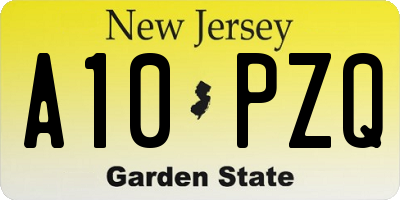 NJ license plate A10PZQ