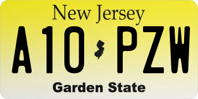 NJ license plate A10PZW