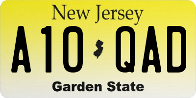 NJ license plate A10QAD